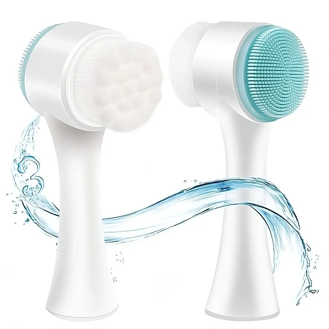 Double-sided silicone face brush for cleansing and exfoliating skin